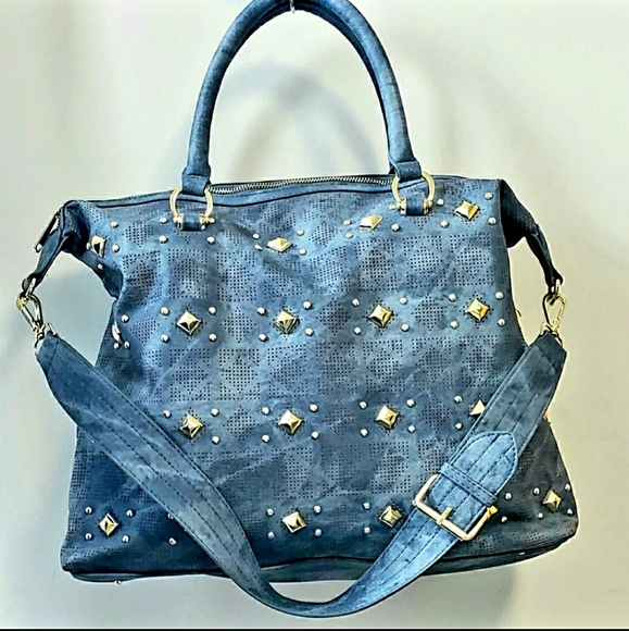 ♥️ NEW ♥️ STEVE MADDEN STUDDED DENIM SATCHEL ♥️ - Picture 8 of 8